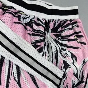 Pink Dolphin Mens Tropical Mesh Basketball Shorts Pink White Palm Leaf Print S